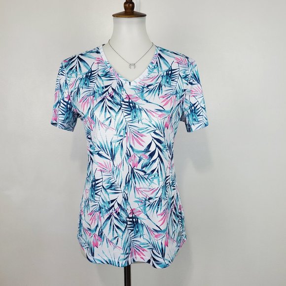 Reel Legends V-Neck Palm Leaf Pattern Short Sleeve Fishing Top, Size S - Picture 1 of 11